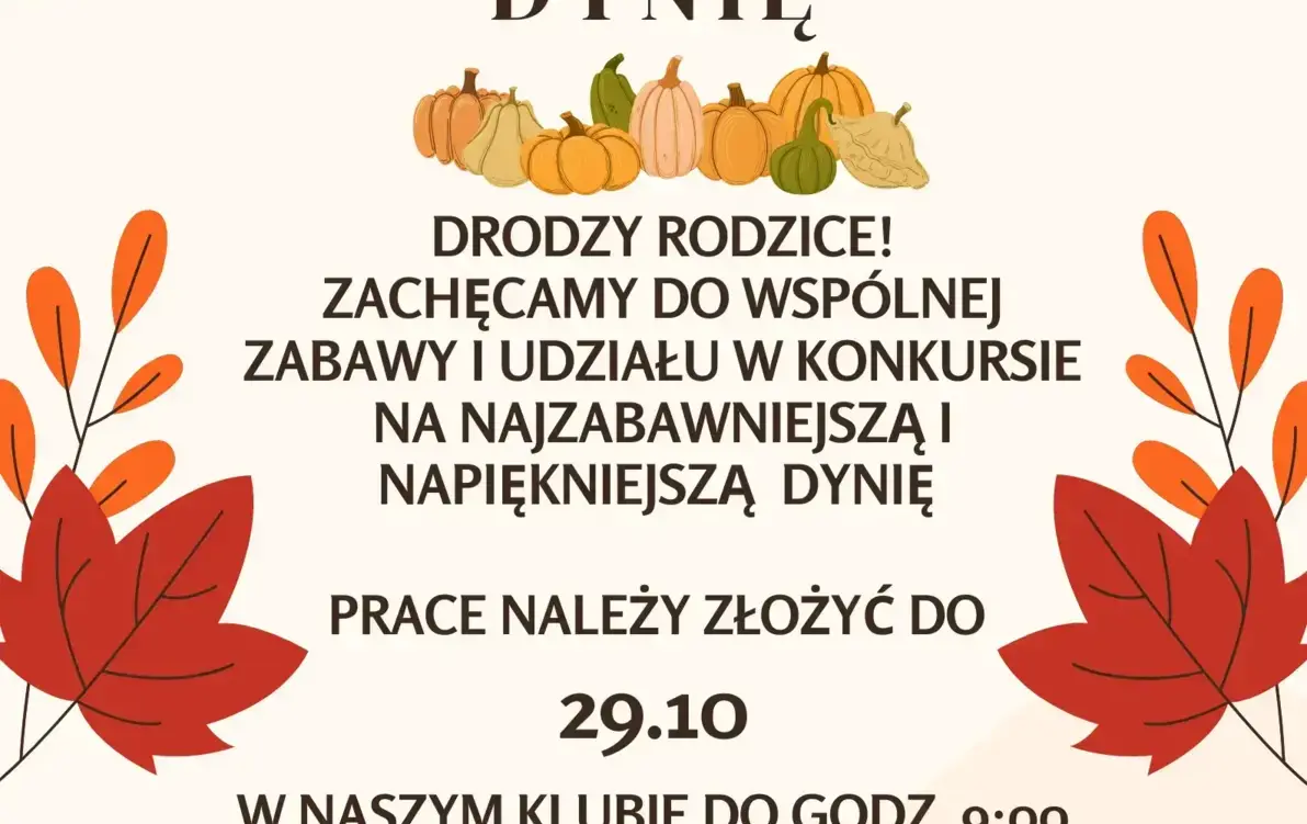 plakat dotyczący konkursu na dynię w klubie dziecięcym
